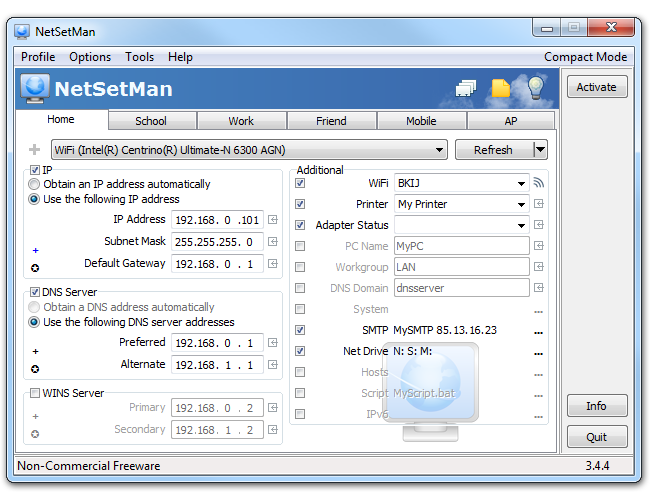 NetSendMan - Nettzwerkprofile verwalten