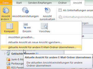 Outlook Ansicht übernehmen