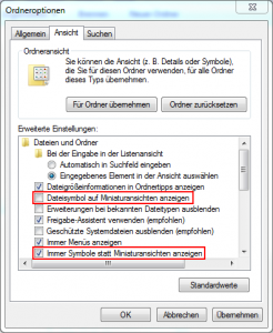 Windows Miniaturansichten - Ordneroptionen