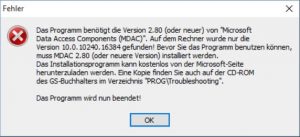 SAGE GS-Auftrag MDAC-Fehllermeldung