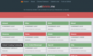 Webseite von JustDelete.Me