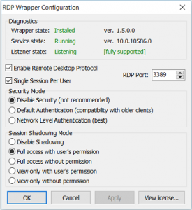 RDP Wrapper Configuration